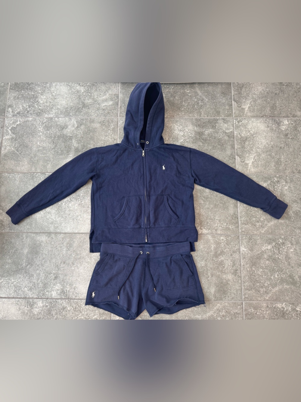 Polo Ralph Lauren  Navy Blue Zip Up Hoodie and Sweat shorts Set women’s Small